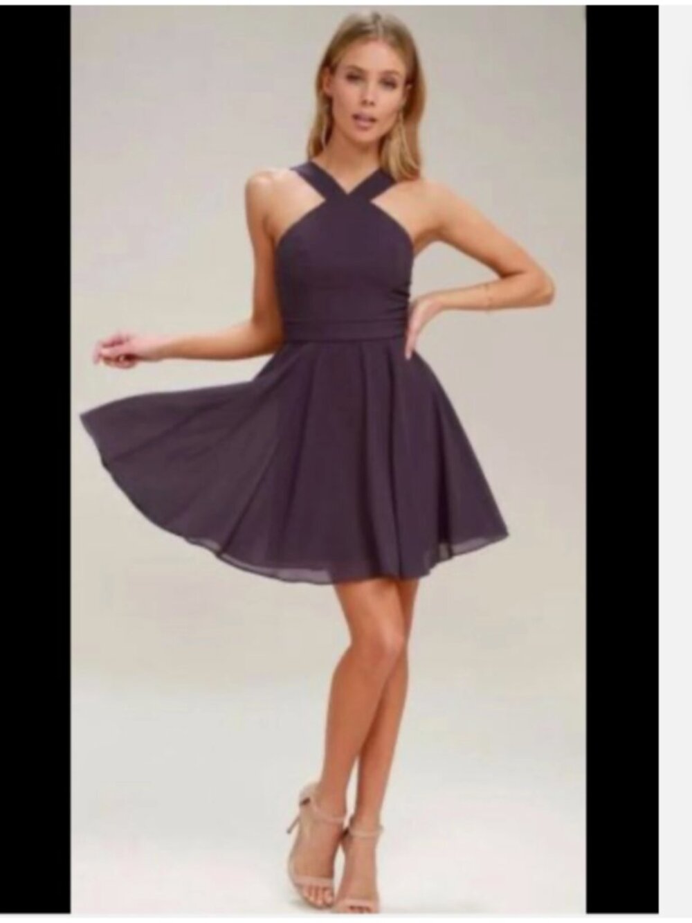 Medium Lulus Forevermore Halter Skater Dress in Plum / Dusty Purple